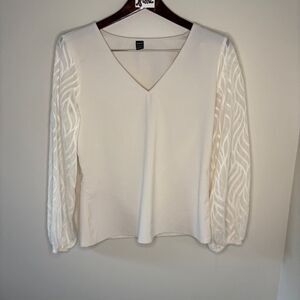 SHEIN Cream Puff Sheer Sleeve Elegant Blouse Women's sz S preworn